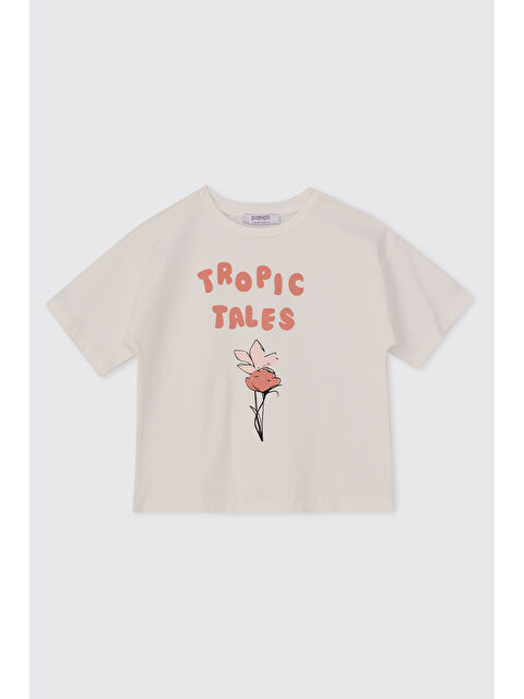 Panço Kız Çocuk Baskılı Kısa Kollu Pembe Tişört - S000514573-20024