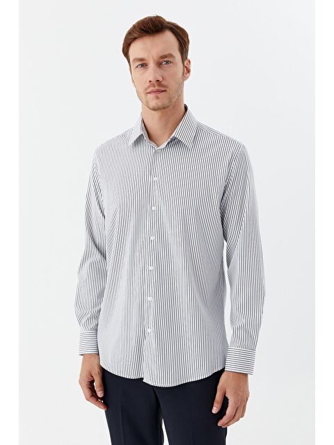 Sabri Özel Erkek Lacivert Çizgili Klasik Yaka Slim Fit Gömlek - S000525049-21164