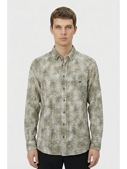 Sabri Özel Erkek Vizon Slim Fit Gömlek – Uzun Kollu, Baskılı - S000525051-26429
