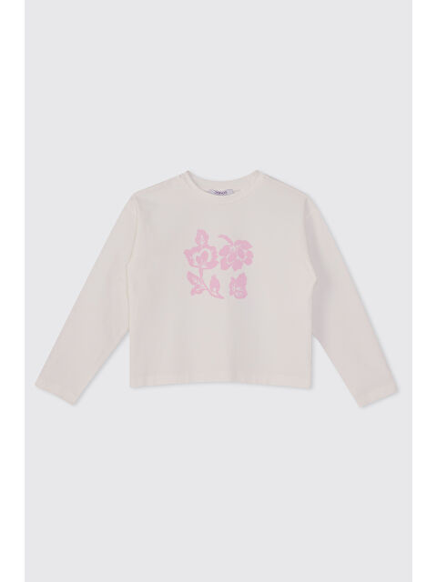 Panço Kız Çocuk Uzun Kollu Beyaz Tişört - S000514572-20063