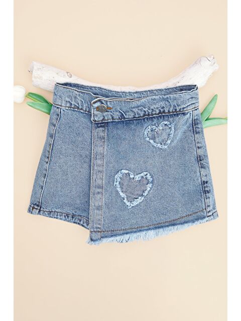 Fullamoda Kalp Nakışlı Beli Ayarlanabilir Kız Çocuk Şort Etek - S000528007-8826