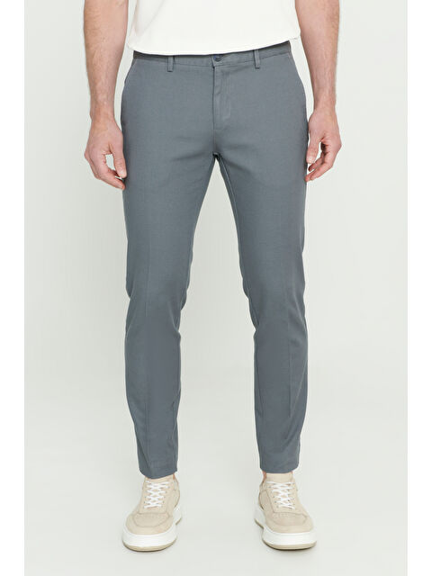 AC&Co / Altınyıldız Classics Erkek Gri-Mavi Slim Fit Dar Kesim Armürlü Esnek Casual Pantolon - S000403251-37282