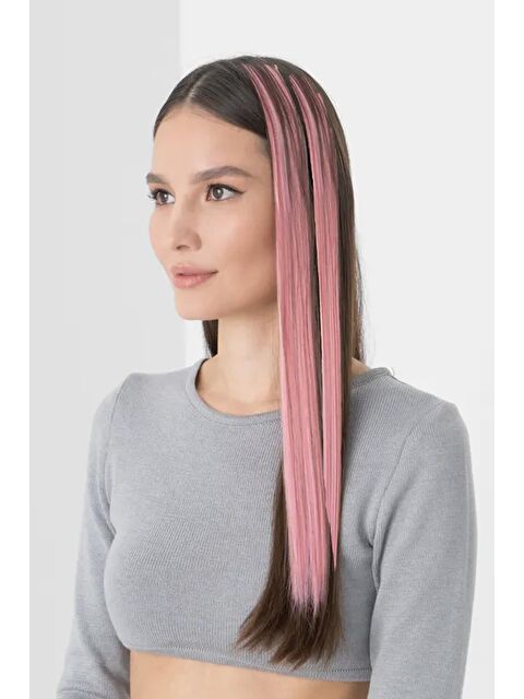 New Obsessions Uzun Düz Sentetik Saç Uzatma Çıt çıt Postiş - 5'li Paket Pembe - S000333864-20024