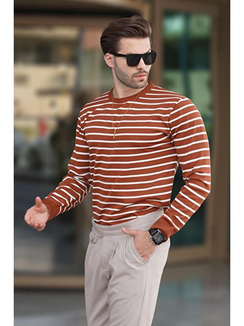 Madmext Kiremit Bisiklet Yaka Çizgili Kazak 7241 - S000259822-18657