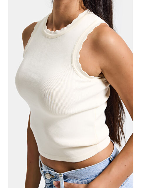 It's Basic Kadın Ekru s6-101 Crop İnce Yazlık Triko Body