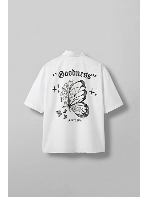 Abluka Online Erkek Sırt Baskılı Kısa Kollu %100 Pamuk Gömlek Beyaz - S000513512-20063