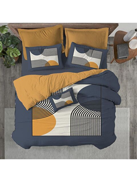 Evmila Geometrik Desen Baskılı Çift Kişilik 200x220 cm 2 Adet 50x70 cm Nevresim Takımı - Renkli - S000130723-23173