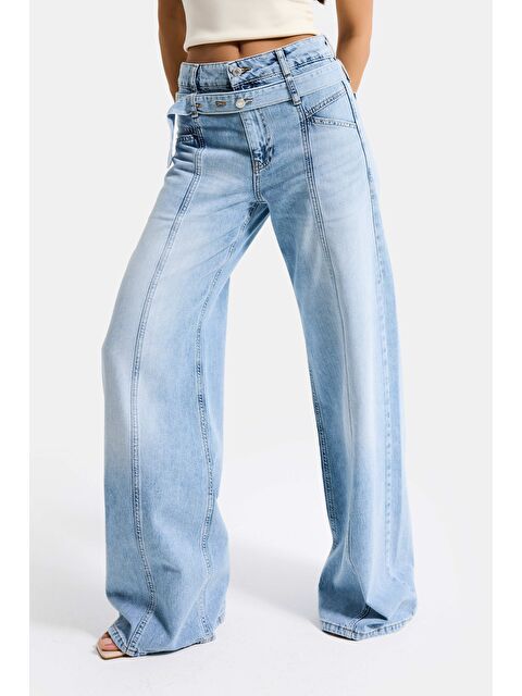 It's Basic Kadın Jean Rengi 4s6-32 Straight Fit Kemer Detaylı Özel Tasarım Denim Jean