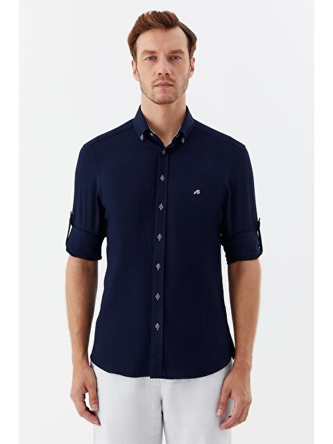 Sabri Özel Erkek Lacivert Düğmeli Yaka Gömlek – Uzun Kollu - S000525069-21164