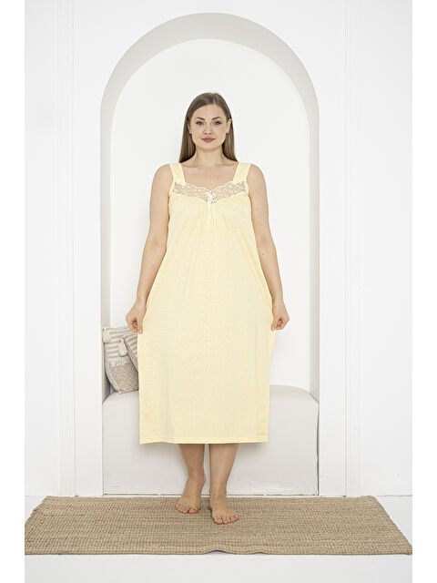 SEBOTEKS Kalın Askılı Dantel Detaylı %100 Pamuklu Penye Büyük Beden Anne Geceliği 263 - S000444247-20072