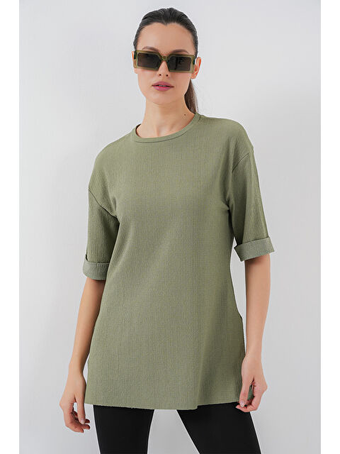 Bigdart 4332 Yanı Yırtmaçlı Örme Tişört - Çağla - S000090076-5236