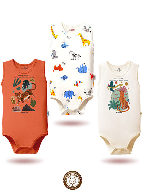 Mahfel %100 Pamuklu 3'lü Atlet Çıtçıtlı Bebek Body Zıbın 751-750
