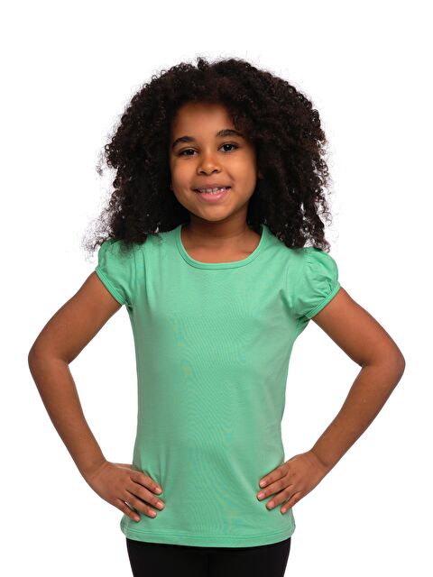 Lovetti Pastel Yeşil Kız Çocuk Kısa Kollu Basıc Tişört - S000053701-19978