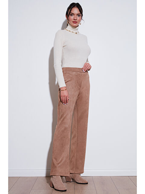 Lela Scuba Süet Yüksek Bel Geniş Paça Kadın Pantolon 5865974 - S000265310-26429