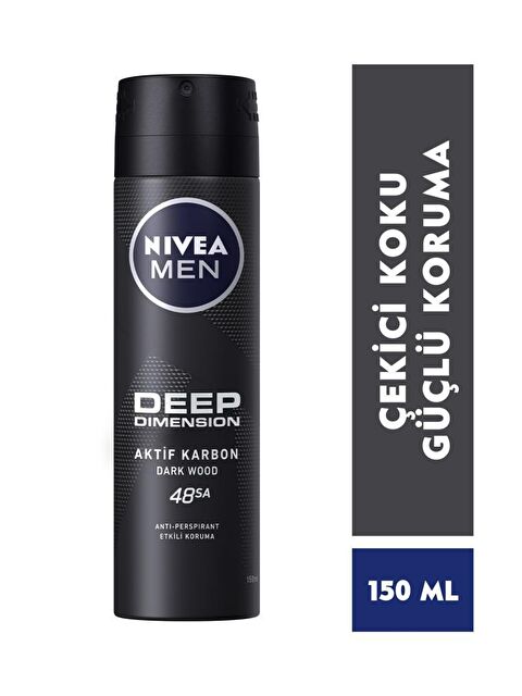 NIVEA Men Erkek Sprey Deodorant Deep Dimension, 48 Saat Anti-Perspirant Koruma 150 ml X5 Adet,Çanta Hediye - S000112980-26865
