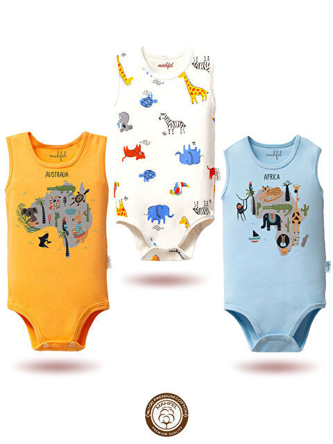 Mahfel %100 Pamuklu 3'lü Atlet Çıtçıtlı Bebek Body Zıbın 492-493