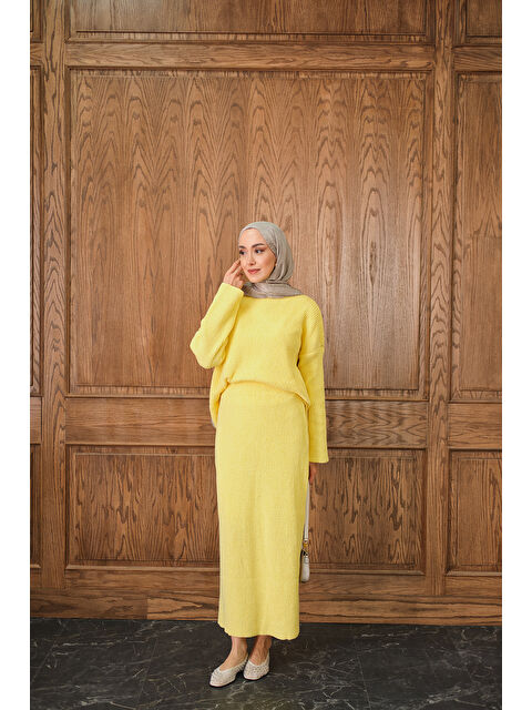 Locco Moda Kadın Triko Etekli Takım Sarı - S000474846-20072