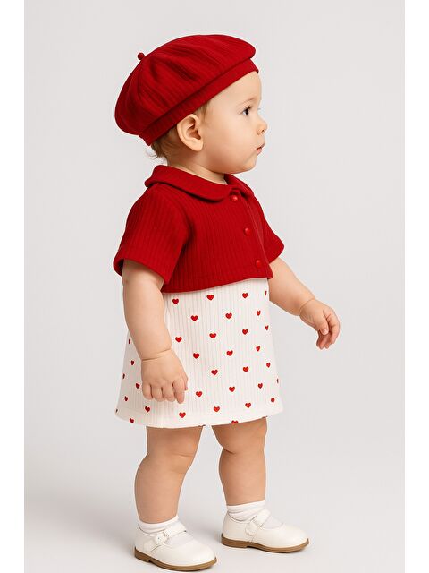 Chicsy Baby Bolerolu Kalp Desenli Kız Bebek Elbise Seti