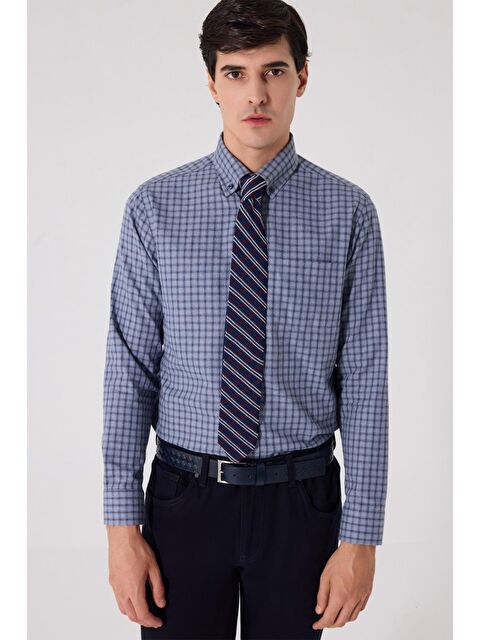 Sabri Özel Gri Regular Fit %100 Pamuk Düğmeli Yaka Erkek Gömlek - S000525072-20600