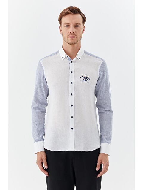 Sabri Özel Erkek Gömlek Beyaz-Lacivert - S000525073-37494