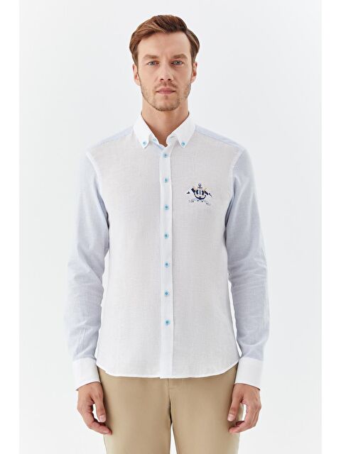 Sabri Özel Erkek Gömlek Beyaz-Mavi
