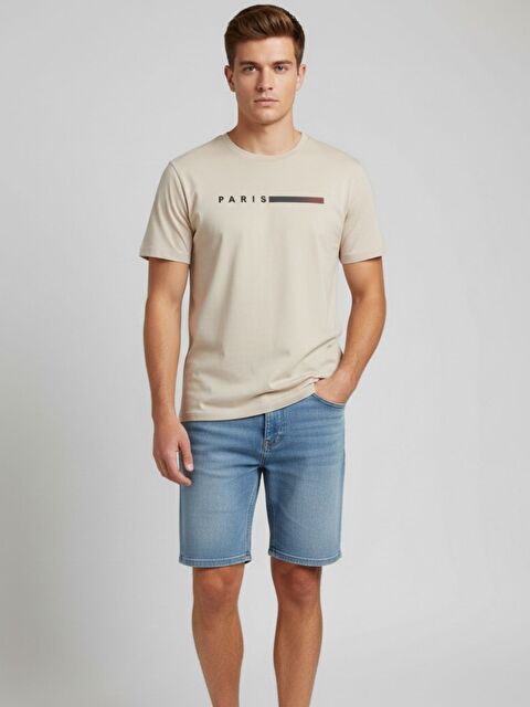 Trendseninle Bej Paris Baskılı Tişört - S000513516-19928