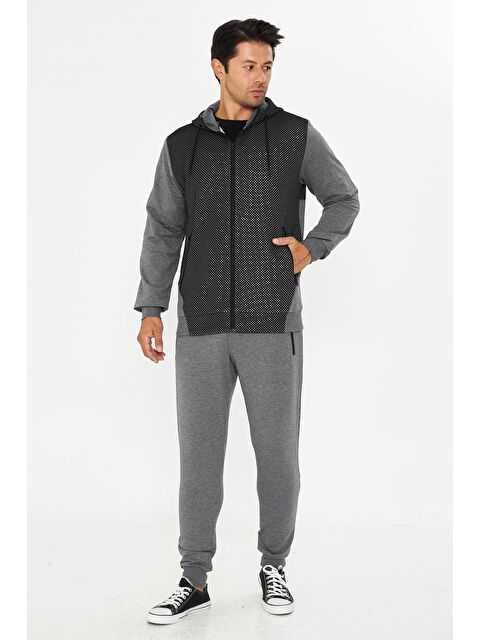 TRENDHILL Erkek Tam Fermuarlı Kapüşonlu Eşofman Takımı Antrasit M. 5816-A - S000515238-29666
