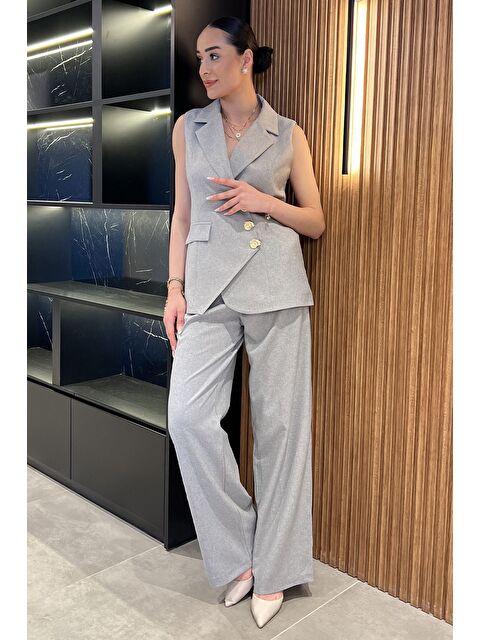 Gülseli Kruvaze Yaka Astarlı Yelek Pantolon İkili Takım - S000399362-20600
