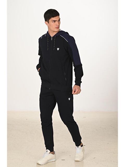 Marco Ferry Erkek Pamuklu Tam Fermuarlı Kapüşonlu Eşofman Takımı Lacivert 5282-L - S000515237-21164
