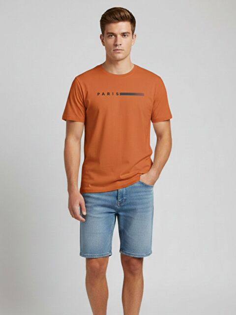 Trendseninle Turuncu Paris Baskılı Tişört - S000513516-20013