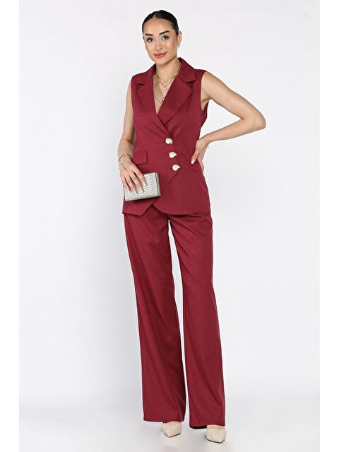 Gülseli Kruvaze Yaka Astarlı Yelek Pantolon İkili Takım - S000399362-19951