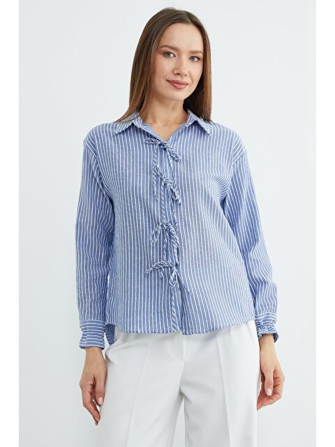 Fullamoda Çizgili Önü Ve Kolları Bağlama Detaylı Gömlek - S000511794-21164