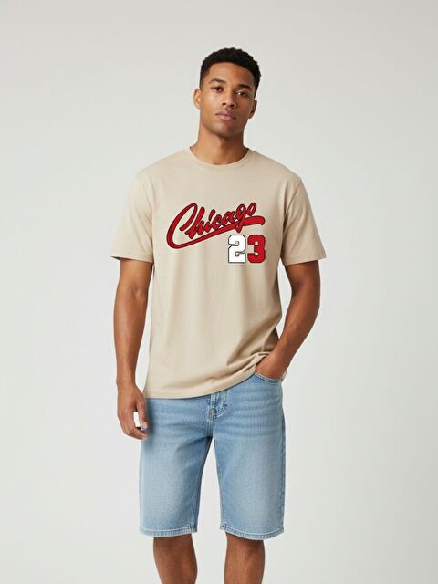 Trendseninle Erkek Bej 23 Nchicago Baskılı Tişört - S000513517-19928