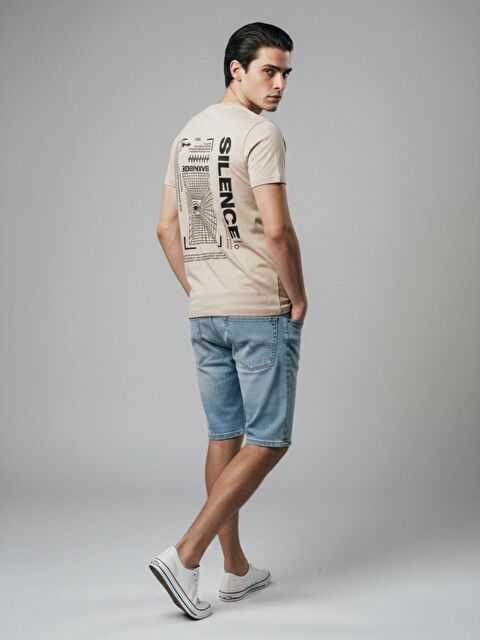 Trendseninle Erkek Bej Silence Baskılı Tişört - S000513518-19928