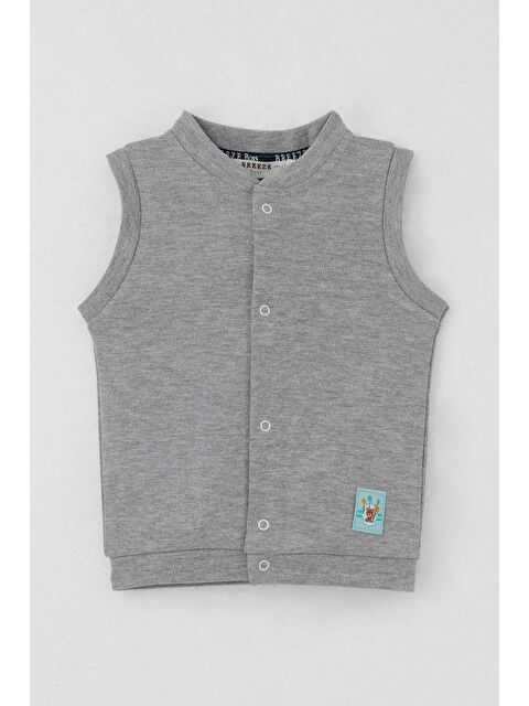 Breeze Erkek Bebek Yelek Çıtçıtlı Sevimli Balonlu Ayıcık Armalı Gri Melanj (4-9 Ay) - S000433330-74