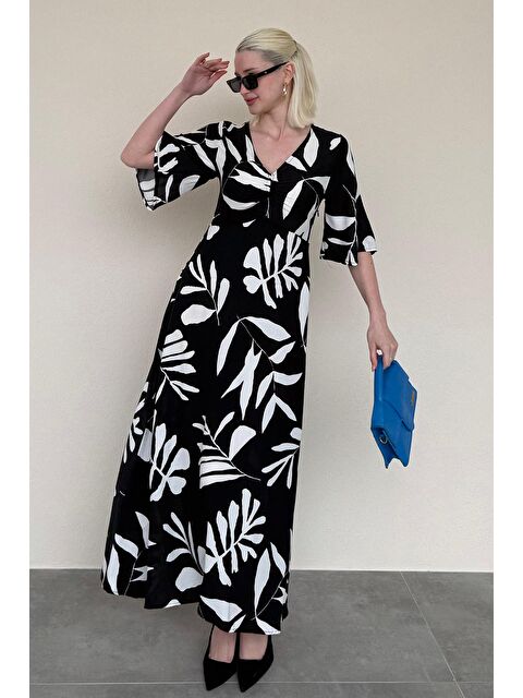 Madmext Siyah Desenli Yarım Kollu Elbise Mg2395 - S000439997-19351