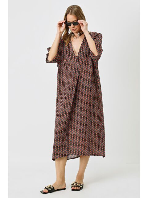 C&City Pareo Plaj Elbisesi 22328 Siyah/Kremit - S000216039-19351