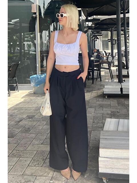 Madmext Lacivert Yüksek Bel Rahat Kesim Bol Paça Pantolon Mg2120 - S000219811-21164