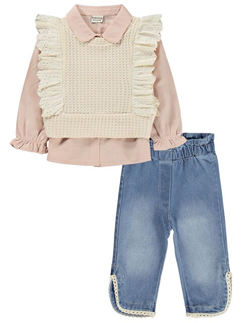 Kumru Fırfır Süeterli 3 Lü Jean 6-18 Ay Takım - Pembe 9-12 Ay - S000512620-20024