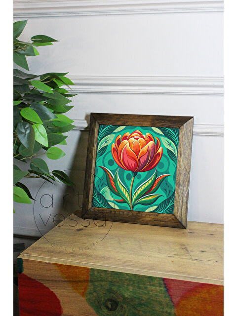 Artavessa Masif Ahşap Çerçeveli Taş Tablo Pano 26 x 26 cm - Bahar ve Çiçek 1 - 26 x 26