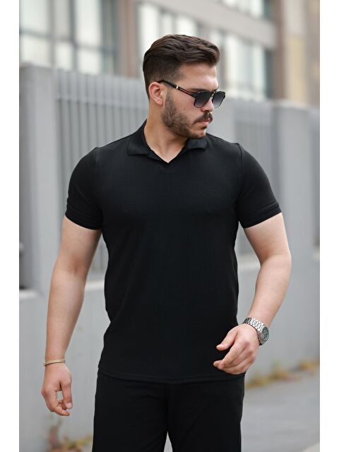 Jane's Erkek Yakalı Waffle Dokulu Kısa Kollu Tişört