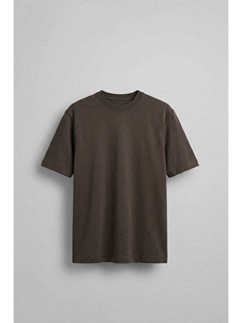 Abluka Online Erkek Oversize Premium Kumaş Gramajlı Basic T-Shirt Kahverengi - S000295283-19413