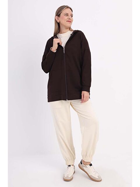 ALLDAY Acı Kahve Kapüşonlu Fermuarlı Sweat Hırka - S000143330-19291