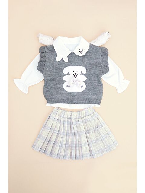 Fullamoda Ekose Desenli Triko Süveterli Kız Çocuk 3 Lü Takım - S000527388-20600