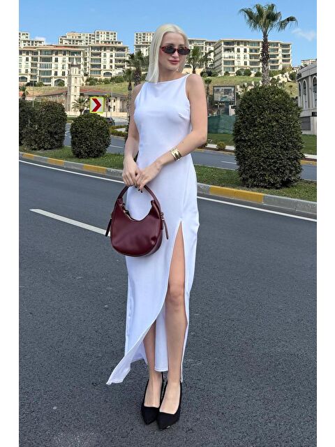 Madmext Beyaz Maxi Boy  Yırtmaç Detaylı  Kadın Elbise Mg2367 - S000440012-20063