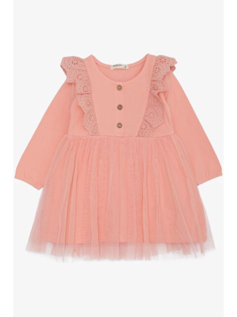 Breeze Kız Çocuk Uzun Kollu Elbise Tüllü Güpürlü Somon (1.5-5 Yaş) - S000111661-24085