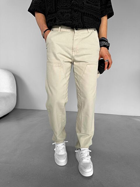Abluka Online Blok Yama Detaylı Slim Fit Erkek Pantolon Taş Rengi - S000144584-25636