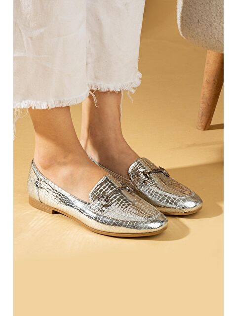 Pembe Potin Gold Toka Detaylı Rahat Kalıp Kadın Babet 57-023-24Baskı - S000192445-20600