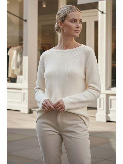 Chiccy Bej Kayık Yaka Uzun Kol Selanik Örgü Casual Oversize Triko Kazak 66 68 - S000486561-19928