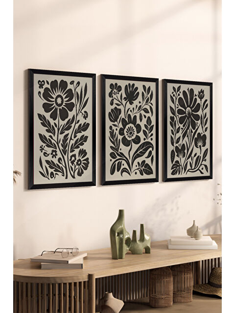 Artavessa 3 Parça Siyah Çerçeve Görünümlü MDF Poster Tablo Seti - Set 30 - ERSY3DSYHSET30-3348
